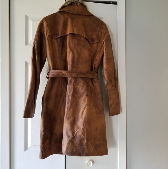 🧥VINTAGE DANIER LEATHER TRENCH COAT WITH FUR COLLAR - Picture 2 of 16